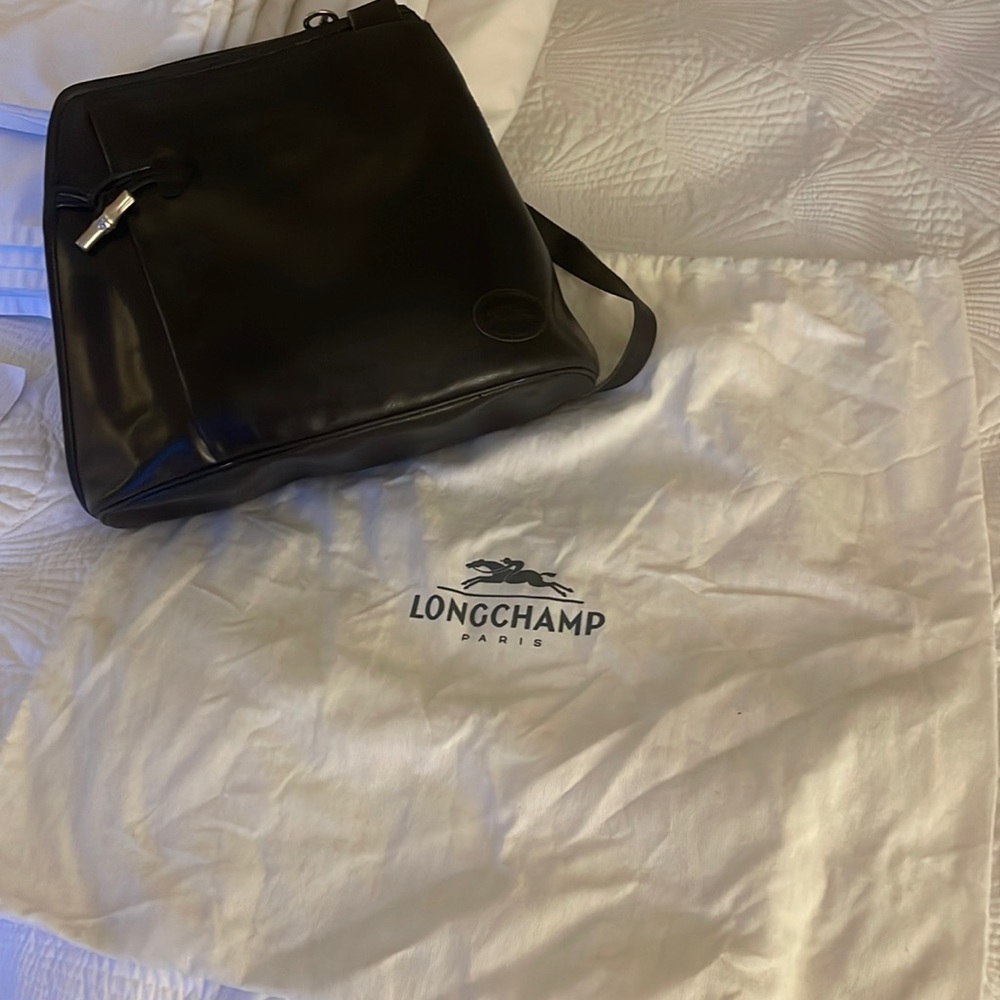 Longchamp genuine leather black shoulder bag